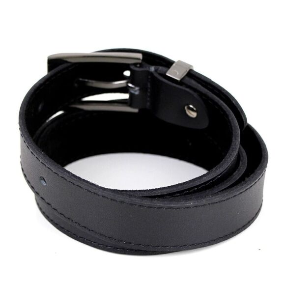 BLACK GENUINE LEATHER 1 1/8"Wd STITCHED CASUAL DRESS MEN'S BELT Sz 36-38 (*31 - Picture 4 of 11